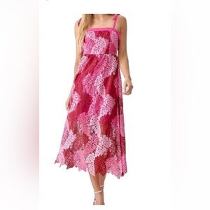 Adelyn Rae Multi pink lace overlay sleeveless Tie Shoulder Midi Dress size M